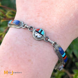 Raylan & Pattie Edaakie Zuni Multi-Stone Inlay Sterling Silver Link Bracelet