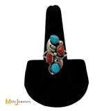 Annie Chapo Navajo Sterling Silver 925 Turquoise & Coral Ring Size 9