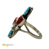 Annie Chapo Navajo Sterling Silver 925 Turquoise & Coral Ring Size 9