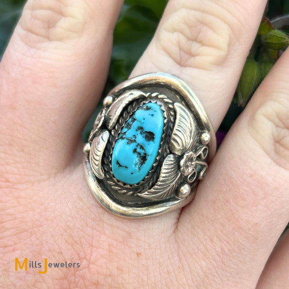 Richard Begay Navajo Sterling Silver 925 Kingman Turquoise Ring Size 9