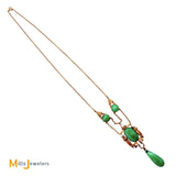 Antique Art Nouveau 14K Yellow Gold Jade and Pearl Dangle Necklace 16"