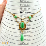 Antique Art Nouveau 14K Yellow Gold Jade and Pearl Dangle Necklace 16"