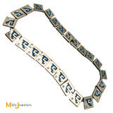 Sterling Silver 925 Turquoise Chip Inlay Box Link Panel Necklace