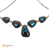 Vintage Leonard Platero Navajo Sterling Silver 925 Bisbee Turquoise Statement Necklace