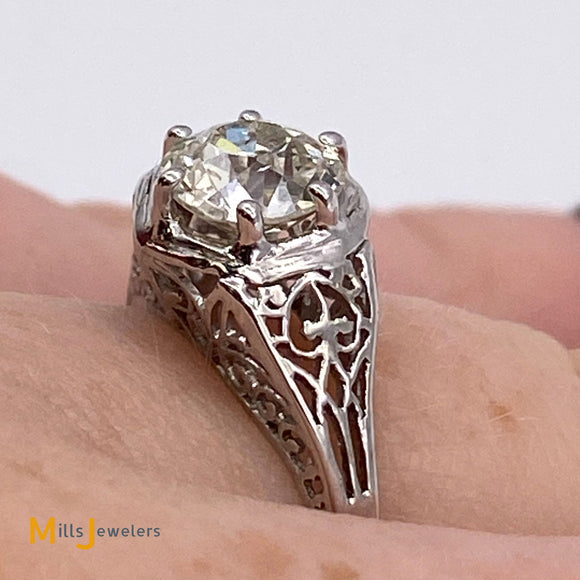 Platinum GIA-Certified 1.09ct Old Mine Brilliant Cut Diamond Engagement Ring Size 6.25