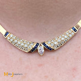 14K Yellow Gold 2.61cts Diamond 0.48cts Sapphire Omega Necklace