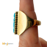 14K Yellow Gold Turquoise Mosaic Ring Size 9.5