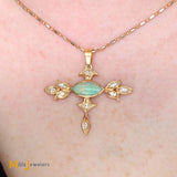 18K Yellow Gold Marquise Australian Fire Opal 0.90ctw Diamond Dangle Pendant