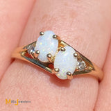 14K Yellow Gold 0.34cts Australian Fire Opal 0.06cts Diamond Cocktail Ring Size 7