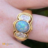 18K Yellow Gold 1.86ct Black Opal 1.26ctw Diamond Ring Size 8.5
