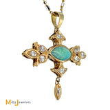 18K Yellow Gold Marquise Australian Fire Opal 0.90ctw Diamond Dangle Pendant