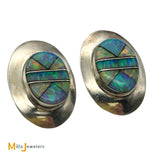 Sterling Silver 925 Inlaid Layered Opal Post Earrings
