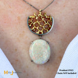 14K Two-tone Gold 10ct Australian Fire Opal Abstract Slide Dangle Pendant