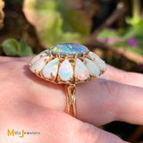 Vintage Signed 18K Yellow Gold Doublet Opal and Australian Fire Opal Cluster Cocktail Ring Size 6.75