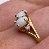 14K Yellow Gold 0.34cts Australian Fire Opal 0.06cts Diamond Cocktail Ring Size 7