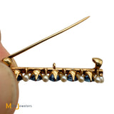 Vintage Hammerman Brothers 14K Yellow Gold 0.75ctw Blue Sapphire 0.7ctw Pearl Lapel Pin