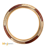 14K Yellow Gold Floral Engraved Orange Brown Jade Hinged Bangle Bracelet