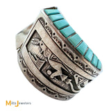 Charlie Bowie Sterling Silver 925 Navajo Turquoise Large Cuff Bracelet