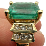 Vintage 14K Yellow Gold 4.54ct Columbian Emerald and 0.36ctw Diamond Cocktail Ring Size 7