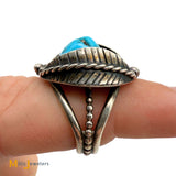 Signed RVK Vintage Sterling Silver 925 Blue Turquoise Leaf Ring Size 6.75