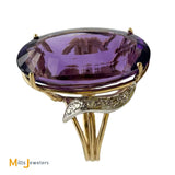 14K Two-Tone Yellow and White Gold Oval-Shaped 29ct Amethyst and 0.36ctw Diamond Cocktail Ring Size 8.25