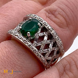 18K White Gold 1.25ct Emerald 0.79cts Diamond Ring Band Size 5.5