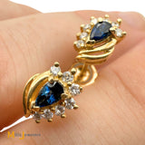 14K Yellow Gold 0.42ctw Blue Sapphire 0.21ctw Diamond Stud Earrings