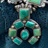 Paul J Begay Navajo Sterling Silver Royston Turquoise Squash Blossom Necklace