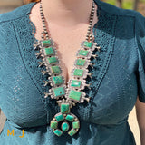 Paul J Begay Navajo Sterling Silver Royston Turquoise Squash Blossom Necklace