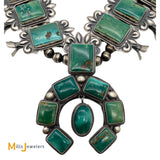 Paul J Begay Navajo Sterling Silver Royston Turquoise Squash Blossom Necklace