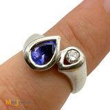 Legend Jewelry 14k White Gold 0.75ct Tanzanite and 0.11ct Diamond Bypass Ring Size 6.75