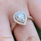 14K Two-Tone Rose White Gold Pear-Shaped 1ctw Diamond Engagement Ring Size 6.75
