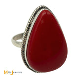 Sterling Silver 925 Large Coral Ring Size 9.25