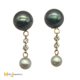 18K Yellow Gold Multicolor Pearl and 0.32ctw Diamond Dangle Earrings