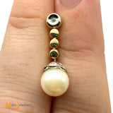 Signed 18K Two-tone Gold Pearl and 0.04ctw Diamond Post Dangle Earrings