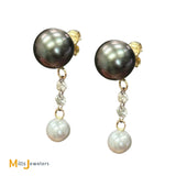 18K Yellow Gold Multicolor Pearl and 0.32ctw Diamond Dangle Earrings