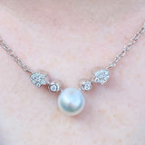 18K White Gold Pearl 0.33ctw Diamond Chain Link Necklace