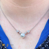 18K White Gold Pearl 0.33ctw Diamond Chain Link Necklace