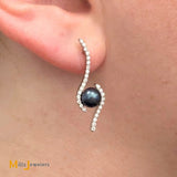 18K & 14K White Gold Pearl and 0.84ctw Diamond Drop Earrings