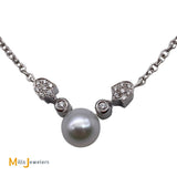 18K White Gold Pearl 0.33ctw Diamond Chain Link Necklace