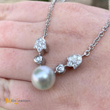 18K White Gold Pearl 0.33ctw Diamond Chain Link Necklace