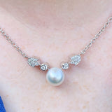 18K White Gold Pearl 0.33ctw Diamond Chain Link Necklace