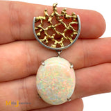 14K Two-tone Gold 10ct Australian Fire Opal Abstract Slide Dangle Pendant