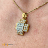 18K Two-Tone Yellow White Gold 0.96ctw Diamond Pave Set Cross Pendant