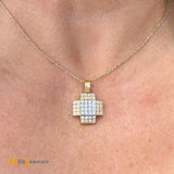 18K Two-Tone Yellow White Gold 0.96ctw Diamond Pave Set Cross Pendant