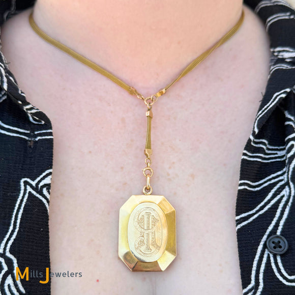 Antique 14K Yellow Gold Photo Keepsake Locket Necklace 16