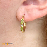 Clyde Duneier 14K Yellow Gold Oval Cut Peridot and 0.01ctw Diamond Hoop Earrings