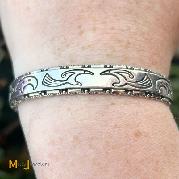 Sterling Silver 925 Roadrunner Animal Motif Cuff Bracelet