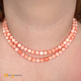 14K Yellow Gold Double-Strand Pink Coral Bead Necklace 16"