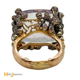 Vintage 18K Tutone Rose Gold 37ct Pink Kunzite Diamond Cocktail Ring Size 6.75